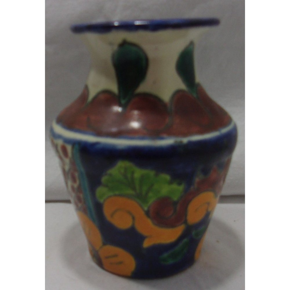 Mexico Tanola Art Pottery Hand Painted Small Bud Vase/Jug/Vessel Signed 4"